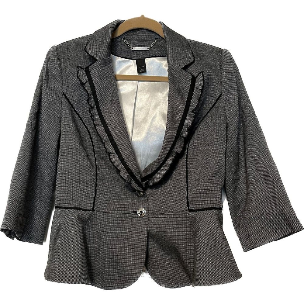 White House Black Market Women's 3/4 Sleeve Ruffle Lapel Blazer Jacket Size 6